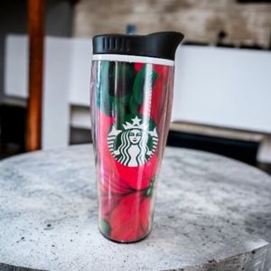 Starbucks Poinsettia Christmas Holiday Venti Travel Mug 16 oz Coffee Thermos C…